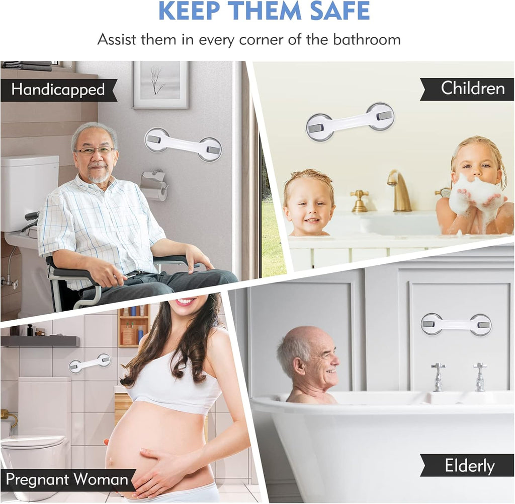 Grab Bars for Bathtubs and Showers, 12 Inch Shower Handle Strong Suction Cup Grab Bar for Shower Chair Stool