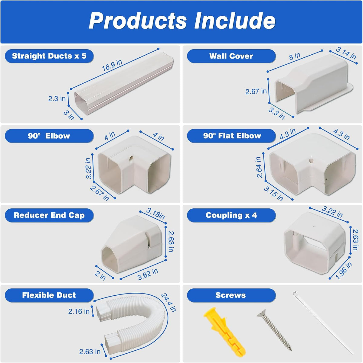 3" 10Ft Mini Split Line Set Cover with Flexible Duct for Protect AC Pipe | Decorative Line Hide Kit, PVC & ABS
