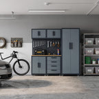 6-Pack Garage Storage Cabinet System with Workbench and Pegboard