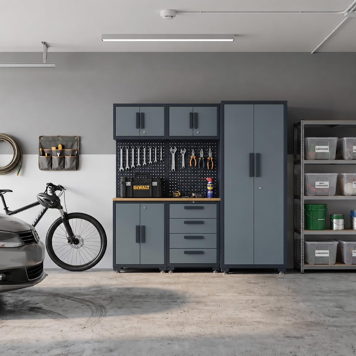6-Pack Garage Storage Cabinet System with Workbench and Pegboard
