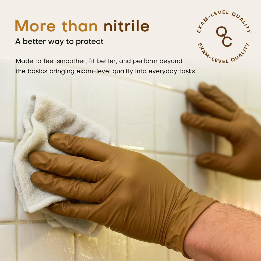 SUP Exam Plus Nitrile Gloves, Powder-Free Disposable, Trail Tan 100Ct (XL)