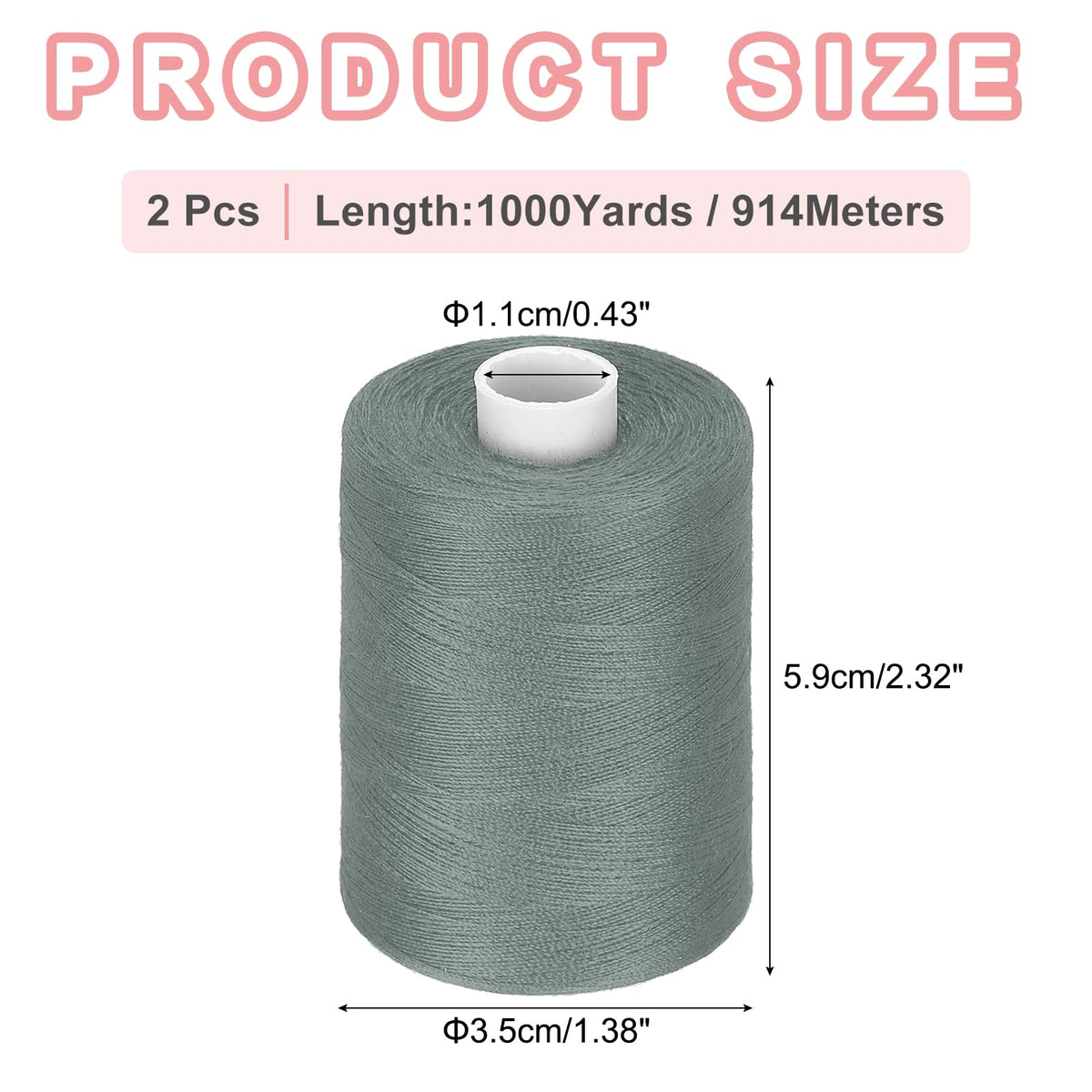 2 Spool Sewing Thread, Gray #341 1000 Yards/Spool