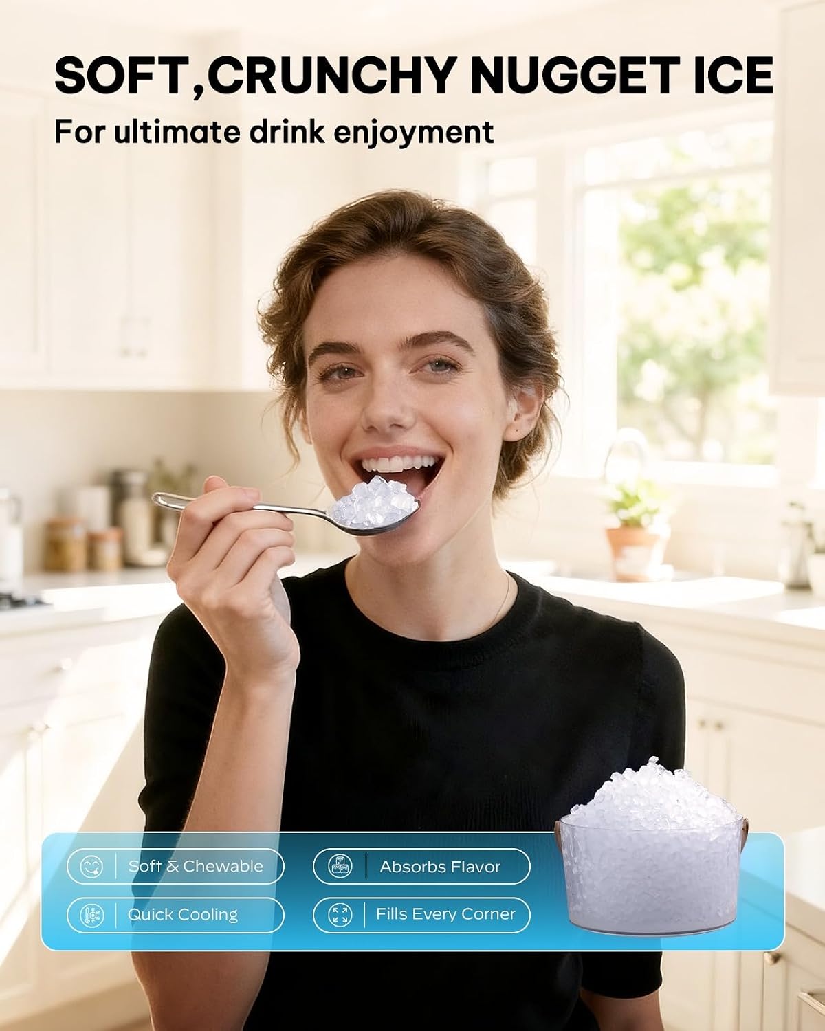 Nugget Ice Maker Countertop, Pebble Ice Maker with Soft Chewable Ice, One-Click Operation Ice Machine with