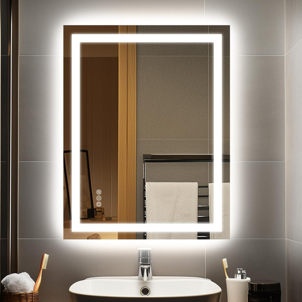 28x20 Inch LED Bathroom Mirror with Lights, Anti-Fog, Dimmable | Backlit & Front Lit Lighted Vanity Mirror for Wall