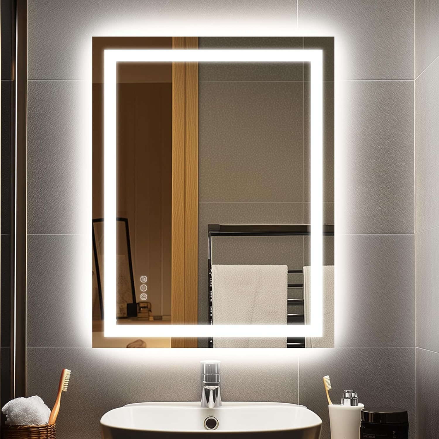 28x20 Inch LED Bathroom Mirror with Lights, Anti-Fog, Dimmable | Backlit & Front Lit Lighted Vanity Mirror for Wall