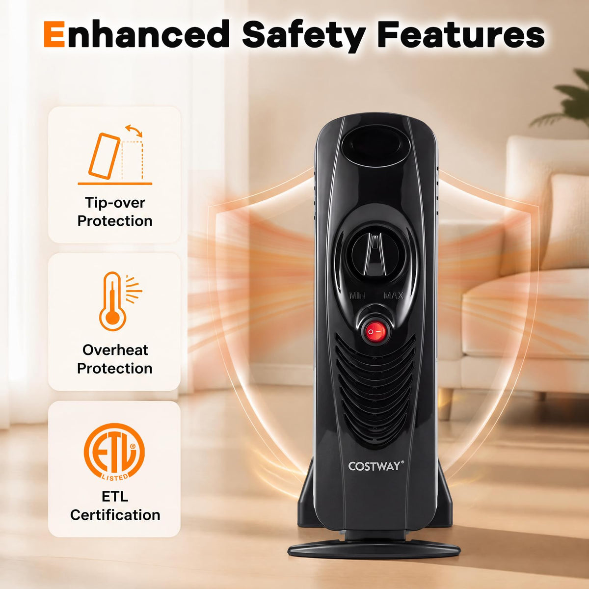 Oil Filled Radiator Heater, 700W Portable Space Heater (Black)