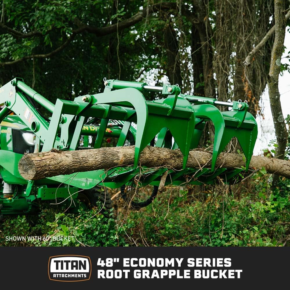 48" Economy Series Root Grapple Bucket Attachment, Hook and Pin Connection, Single 3,000 PSI Cylinder with Cylinder