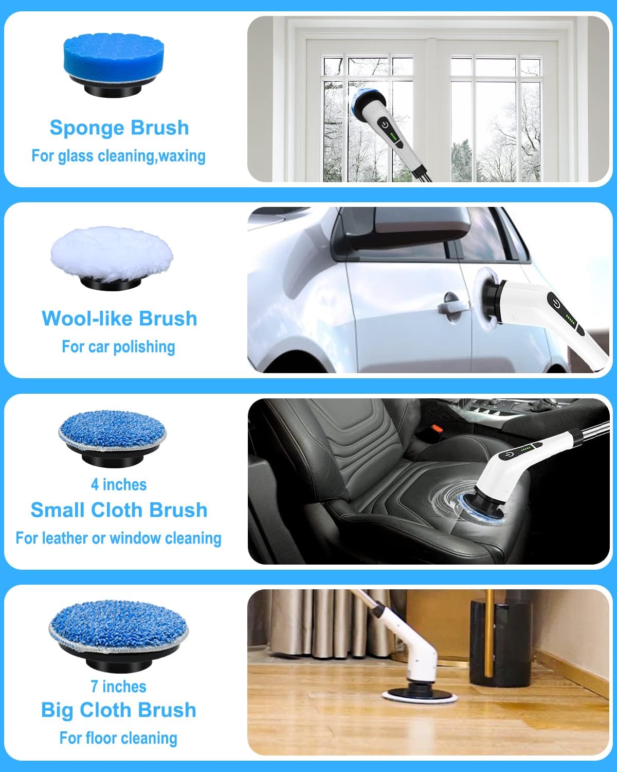 Electric Spin Scrubber, Cordless Cleaning Brush with 8 Replaceable Brush Heads, Tub and Floor Tile 360 Power Scrubber
