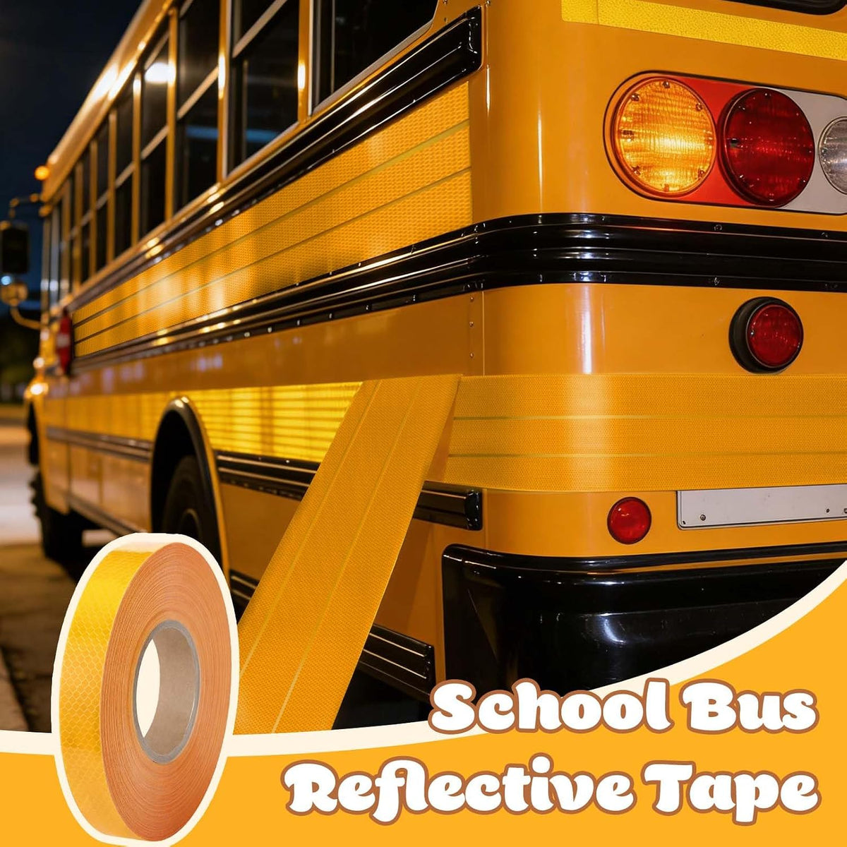 1 Roll School Bus Reflective Tape, Reflective, 1 Inch X 150 ft