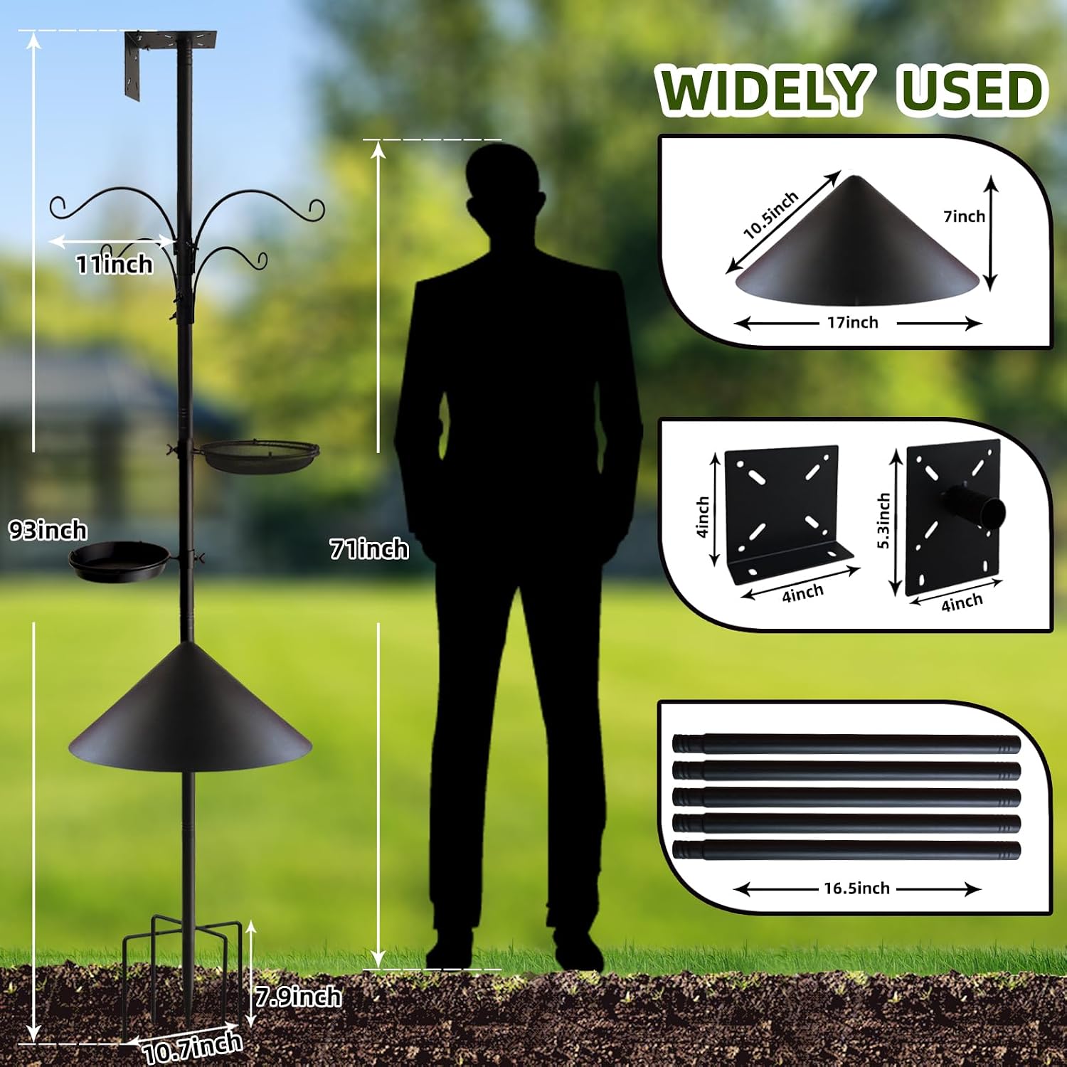Bird Feeder Pole - 92 Inch Heavy Duty Birdhouse Stand with Squirrel Proof Baffle for Outdoor, Adjustable Bird Feeding