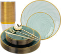 180PCS Green Plastic Plates Gold Rim, Disposable Party Dinnerware Set