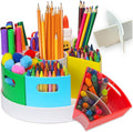 Kids Art Supply Storage Organizer with Dividers – 8.6" Rotating Lazy Susan Caddy for Crayons, Markers & Pencils