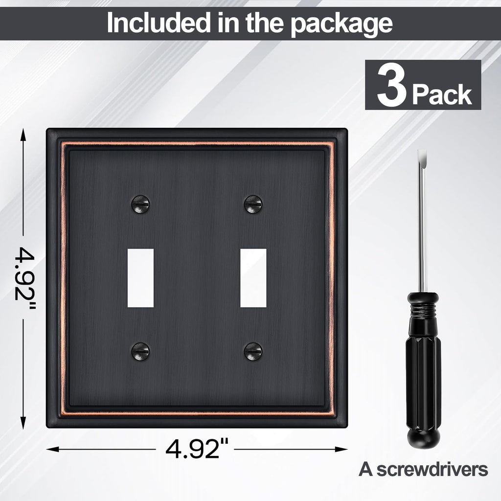 Oil Rubbed Bronze Metal Double Toggle Light Switch Covers Plate,3 Pack