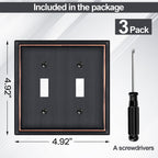 Oil Rubbed Bronze Metal Double Toggle Light Switch Covers Plate,3 Pack