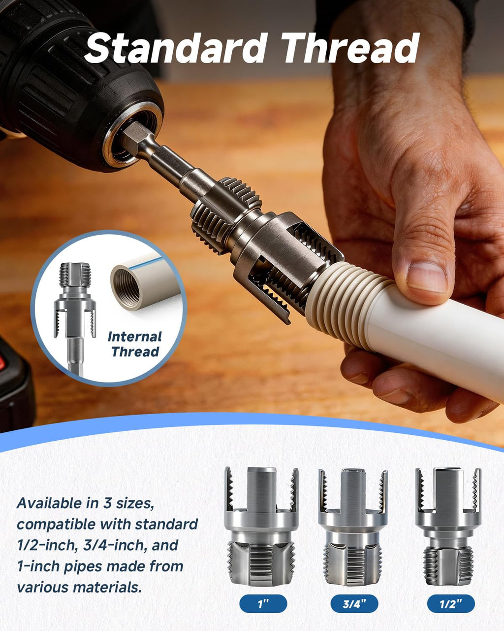 AEXENGONIC 3PCS Pipe Tapping and Threading Tool, 1/2" 3/4" 1" Threading Kit