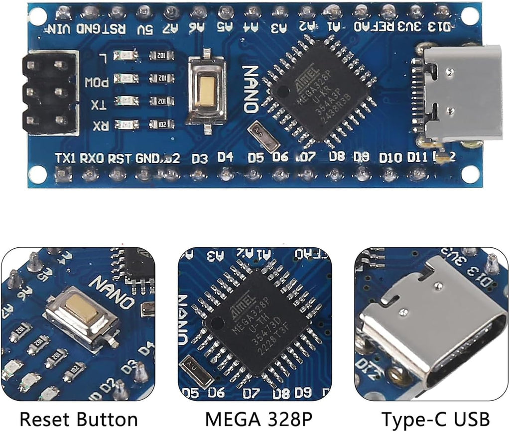 3 Set Nano V3.0 ATmega328P Module Microcontroller Board with Type-C Cable Compatible with Arduino + Nano Terminal Adapter Shield Expansion Board