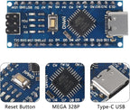 3 Set Nano V3.0 ATmega328P Module Microcontroller Board with Type-C Cable Compatible with Arduino + Nano Terminal Adapter Shield Expansion Board