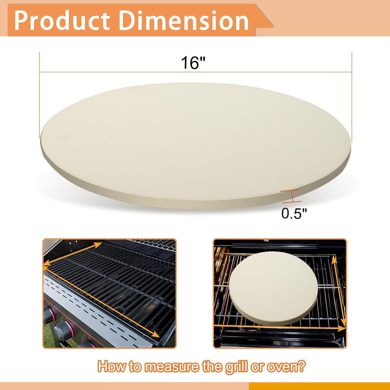 16" Round Pizza Stone, Large Cordierite Bread Baking Stone for Oven, Grill