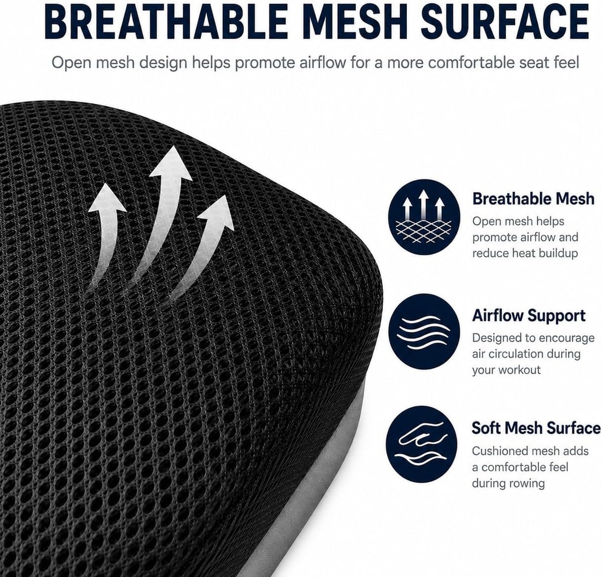 Rowing Machine Seat Cushion for Horizon Fitness Oxford 3 2015-2022, Thick Padded Seat Pad with Breathable Mesh, Adjustable Straps, Textured Bottom for Indoor Workouts