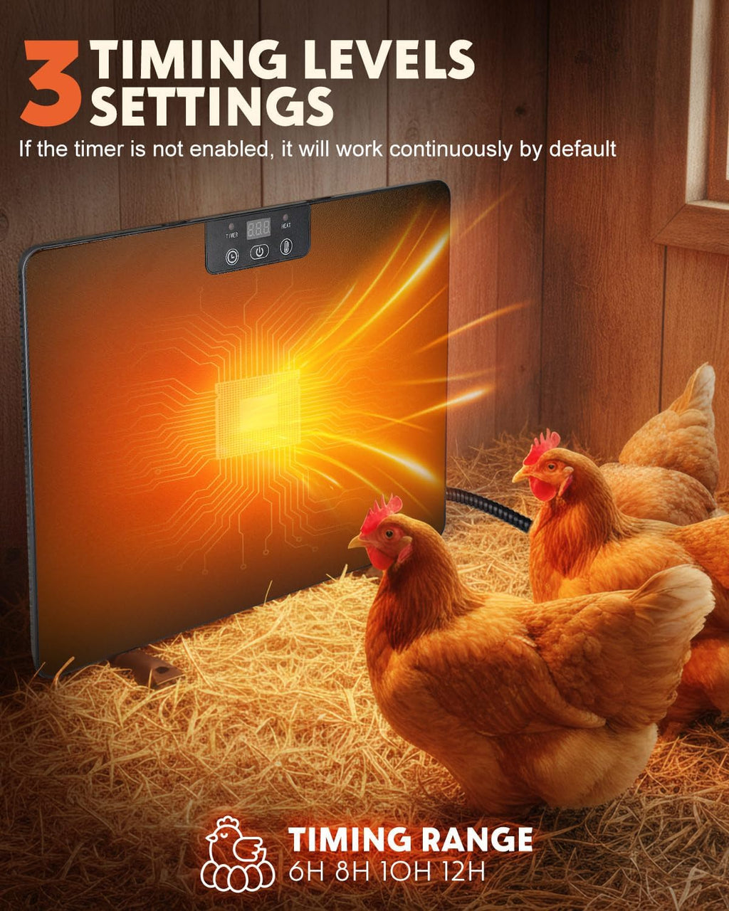 2026 Upgraded Chicken Coop Heater, 200W Chick Brooder Heating Plate with 5 Timing Function & 3 Adjustable Temp