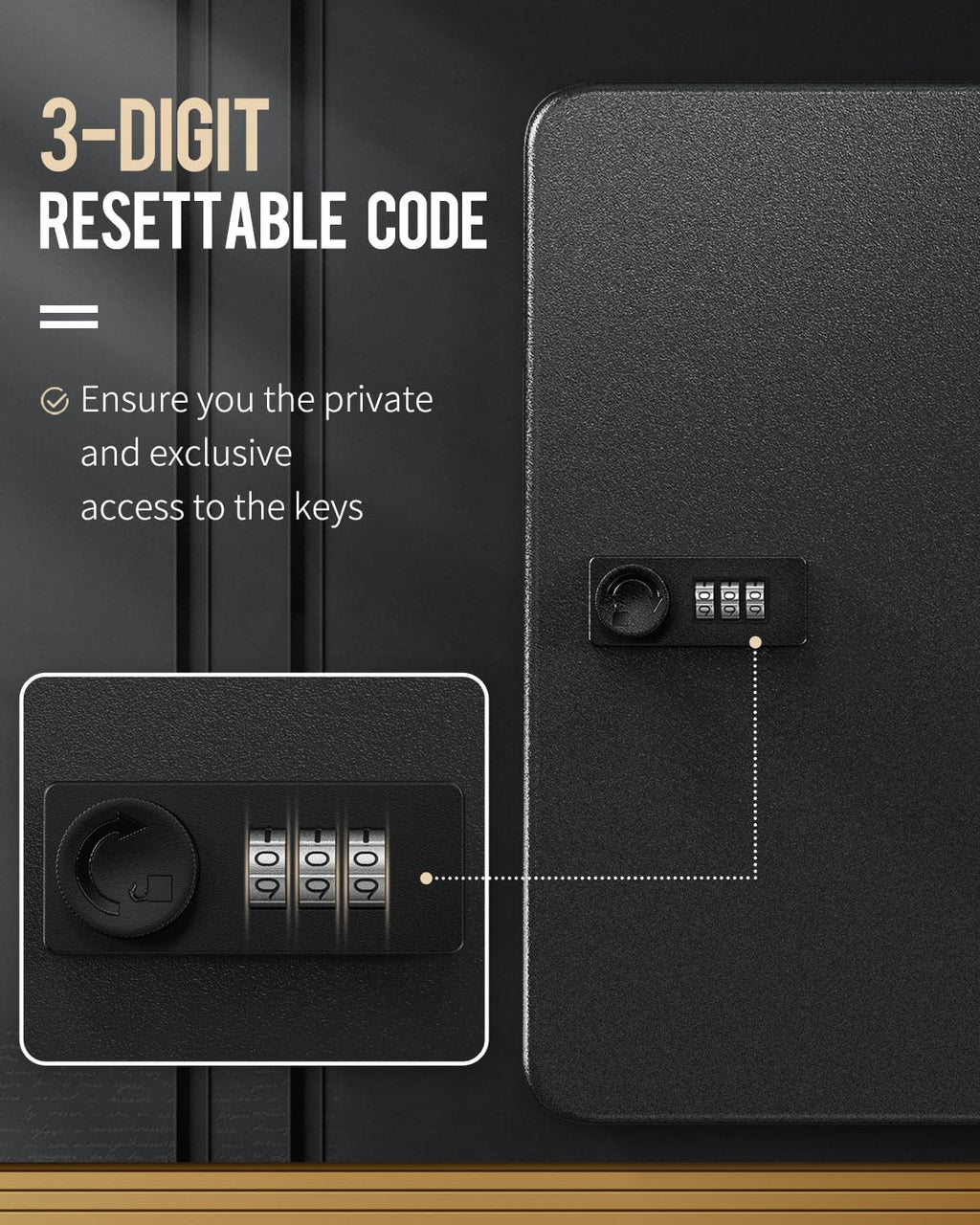 60 Position Key Cabinet with Combination Lock Resettable Black Digital Security Storage Box Steel Key Organizer with