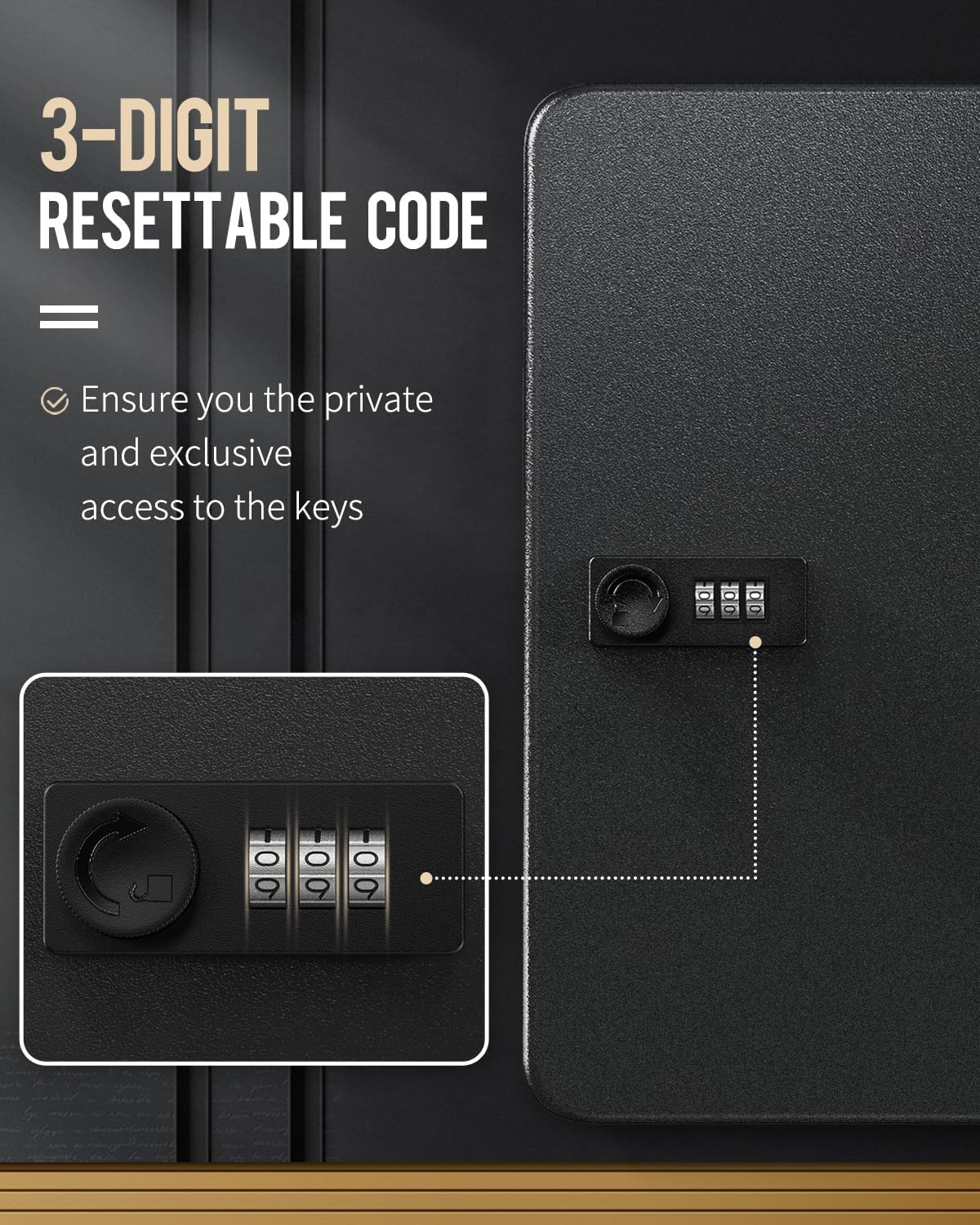 60 Position Key Cabinet with Combination Lock Resettable Black Digital Security Storage Box Steel Key Organizer with