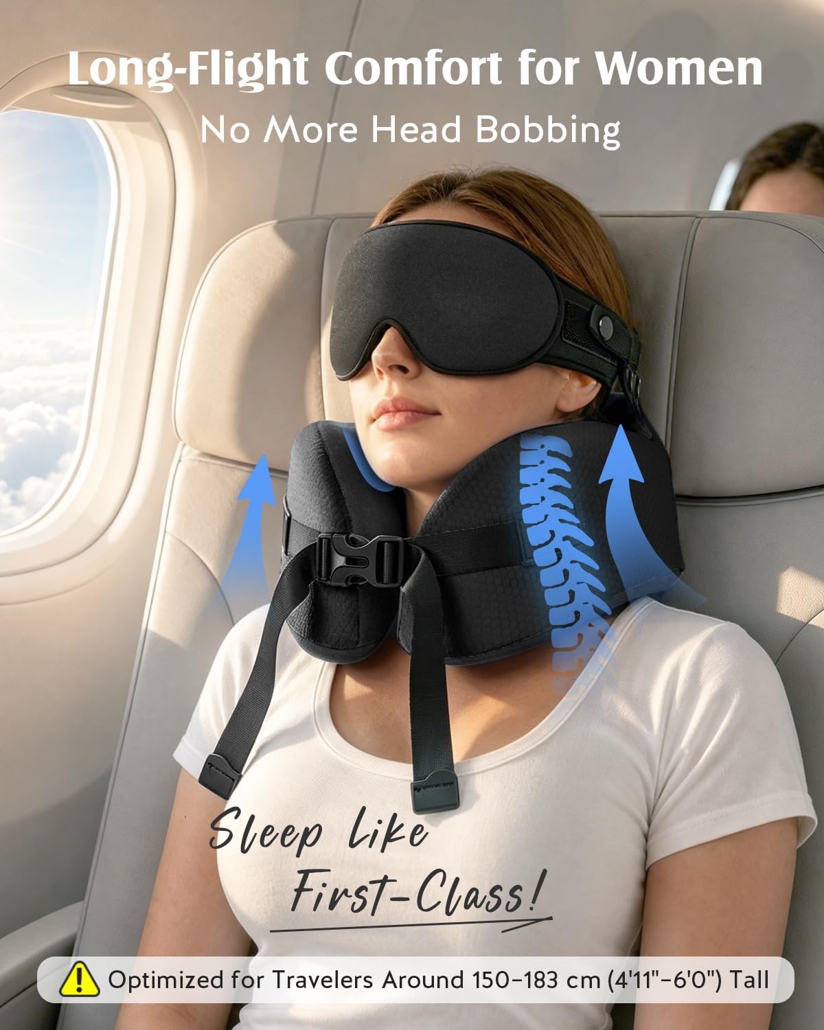 Travel Pillow for Women Airplane, Patented 360° Ergonomic Sleeper Hold Head Support System with Memory Foam Neck
