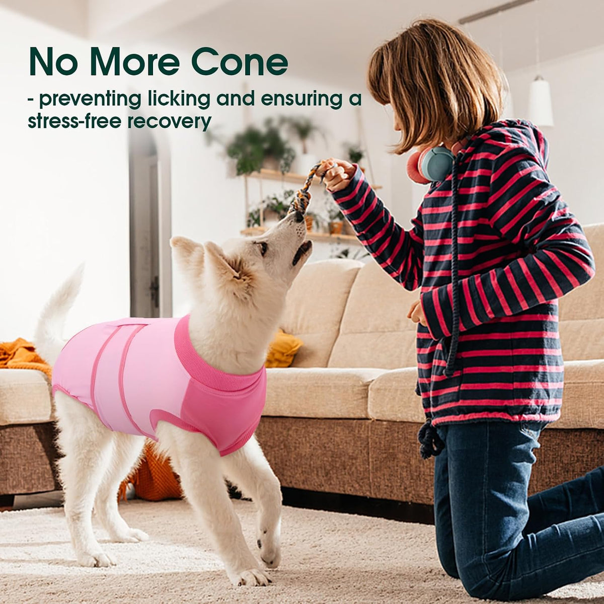 Dog Recovery Suit, Female Male Spay Neuter Surgery Suit, Pink, XS
