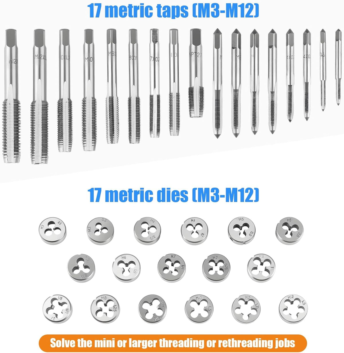 40PCS Metric Tap and Die Set, Metric Tap Set M3-M12, Threading Tool Kit, Full Accessories for Internal and External Threading
