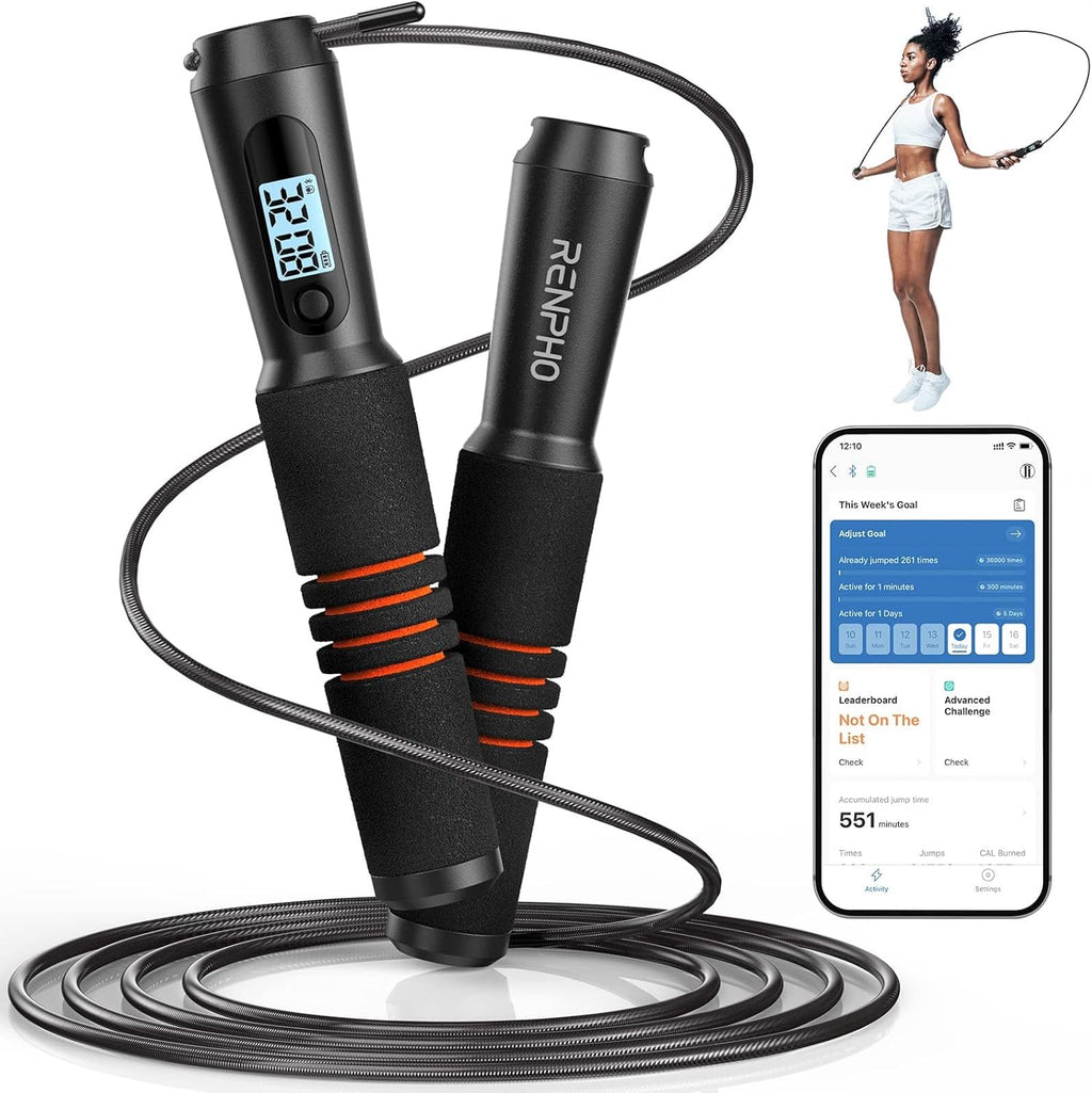 Smart Jump Rope - APP Data Storage & Tracking & Analysis, Tangle-Free Jumping Rope for Men, Women, Skipping Rope with