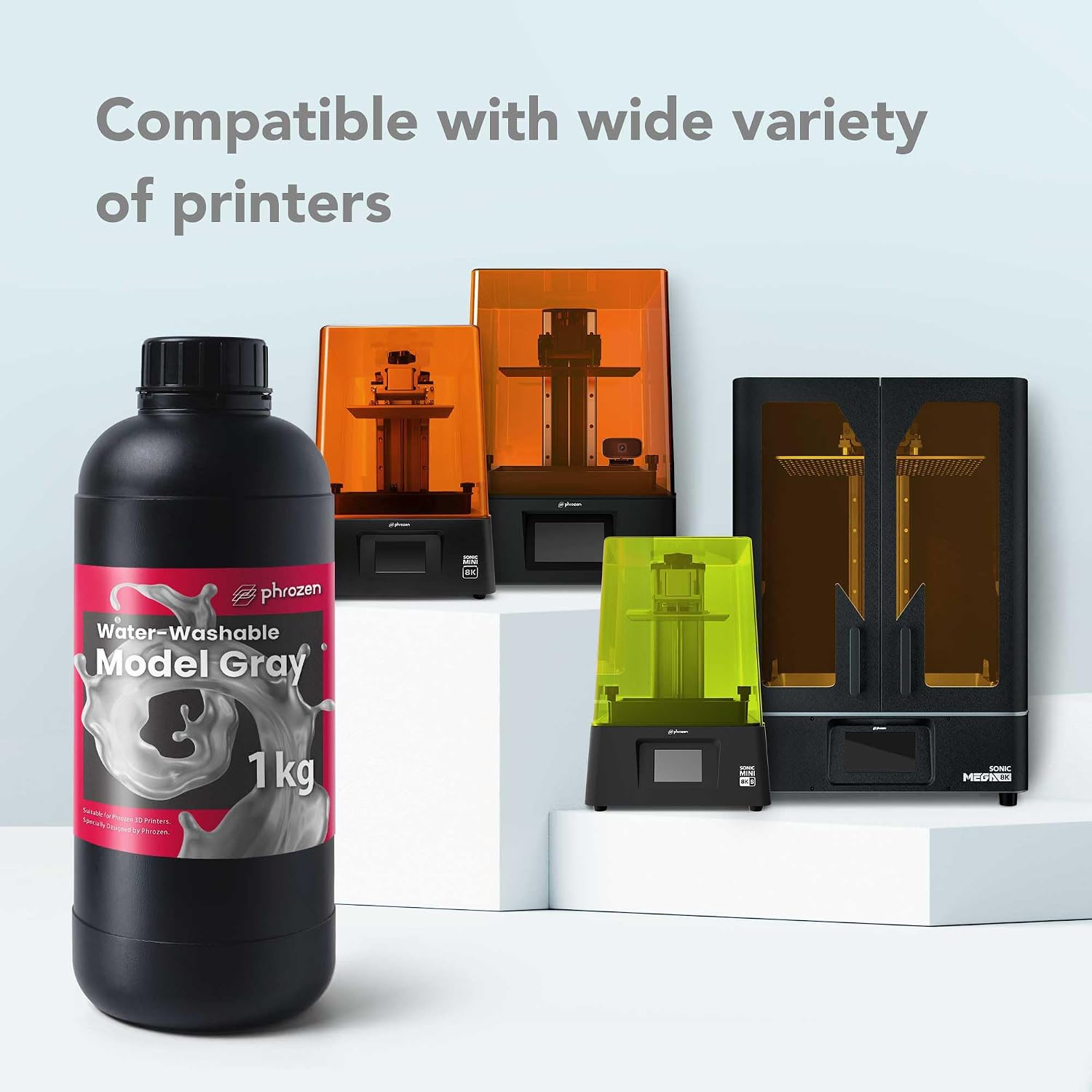 Water-Washable 3D Printer Resin [Model Gray], 405nm LCD UV-Curing Photopolymer Resin for High Precision Printing, Low
