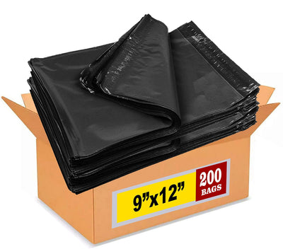 Black Poly Mailers 9x12 Inch 200 Pack I Size #3 Self-Seal, Waterproof, Tear-Resistant
