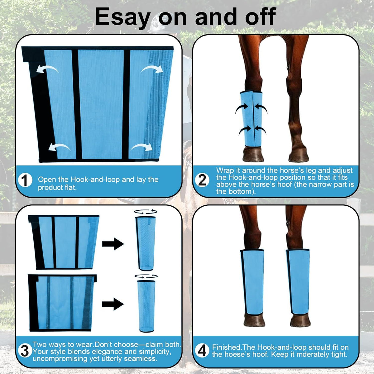 Fly Boots for Horses Set of 4 Breathable Textilene Mesh Horse Fly Boots with Stable Support & UV Protection