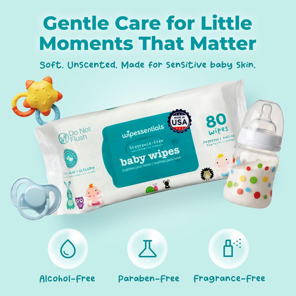 WipeEssentials Baby Wipes for Newborn Care, Unscented - 3 Pack 240 Count | Water-Based, Alcohol-Free Gentle Diaper