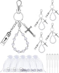 10 Set Holy Water Bottle Keychain with Rosary Bead Crucifix Organza Bags Catholic Gifts for Baptism Favors First