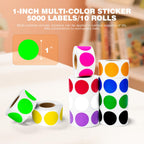 1 Inch 10 Colored Dot Stickers, 5000PCS Round Sticker Label Dots