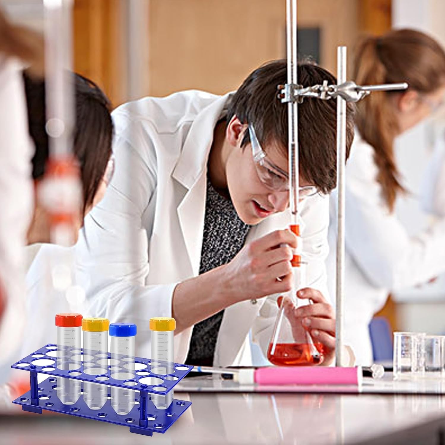 2 Packs Test Tube Racks,Centrifuge Tube Holder for 10ml/15ml/50ml, Detachable Plastic Stand 28 Well