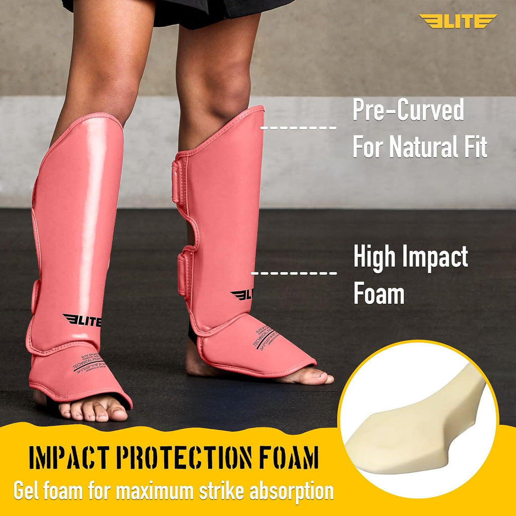 Muay Thai MMA Kickboxing Boys and Girls Shin Guards for Age 4 to 14 Years, Instep Guard Sparring Protective Leg Shin