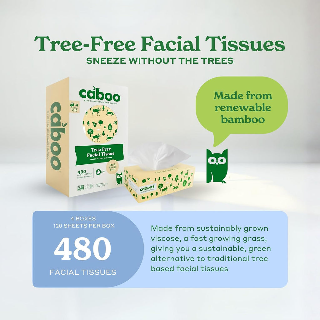 Tree Free Facial Tissues, 120 Tissues Per Box, 480 Total