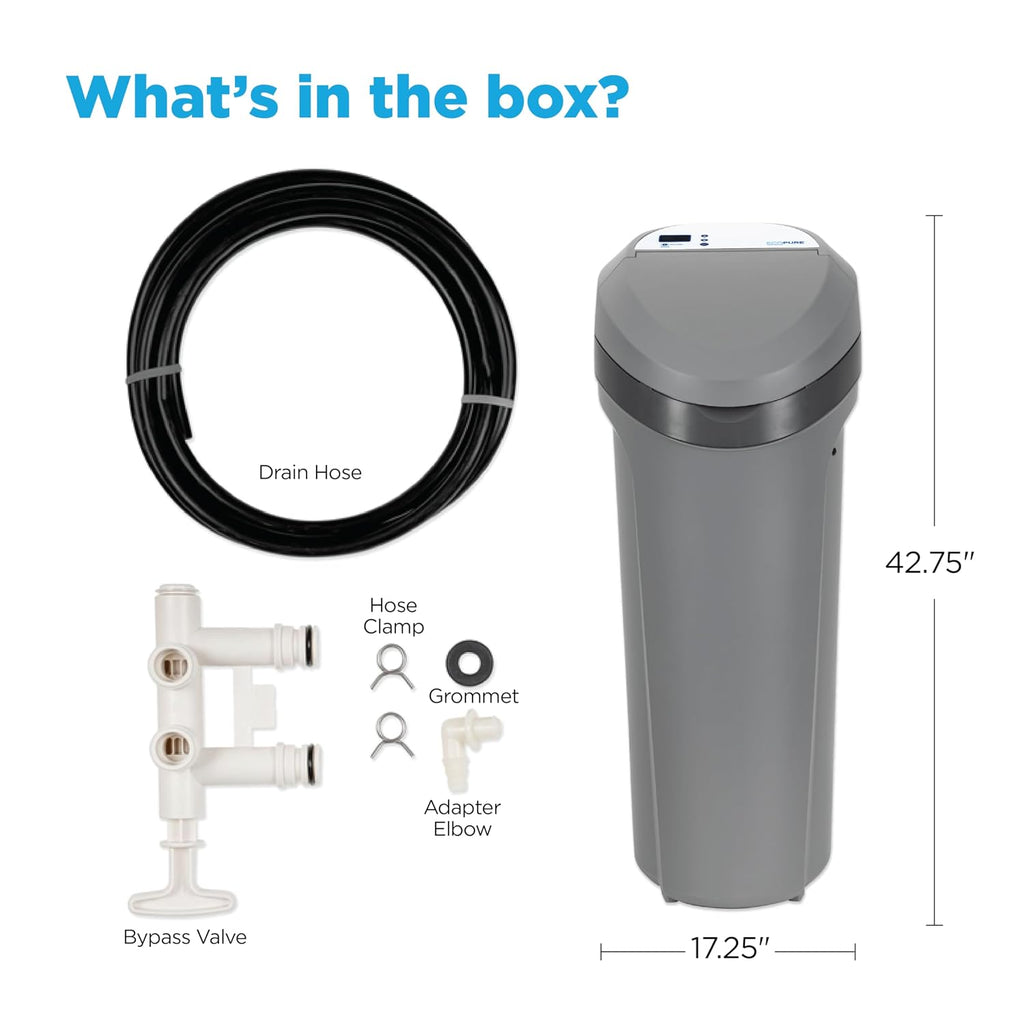 EPS110 Whole House Water Softener for Small Households – AutoSense AI Technology, High-Efficiency Salt Usage, Compact