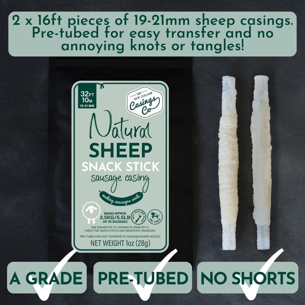 Natural Lamb Sausage Casings 19mm for Snack Sticks & Breakfast Sausage 32ft