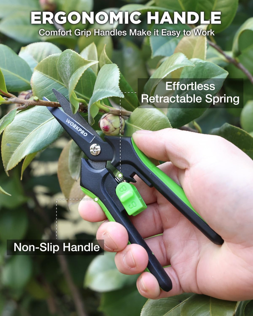 6-Inch Garden Pruning Shears, Sharp High-Carbon Steel Harvest Snips with Nonstick Teflon Coating, Spring-Loaded