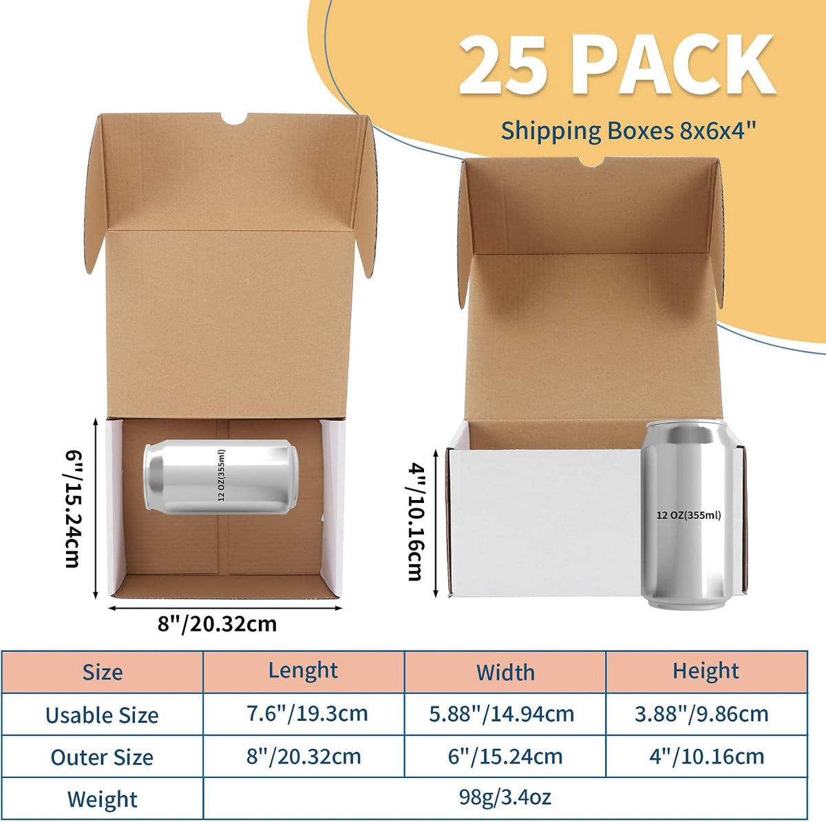 8x6x4 White Shipping Boxes Set of 25, Corrugated Cardboard Mailer Boxes for Packaging Small Business Mailing Gifts