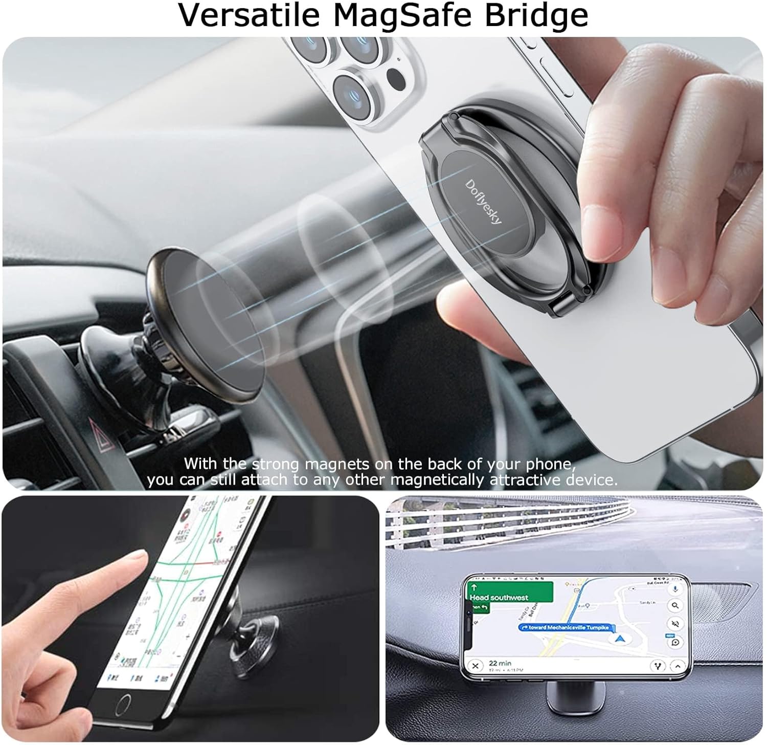 Magnetic Phone Ring Holder with Magsafe, Double Adjustable Gym Finger Ring Grip, Removable Phone Grip, for iPhone