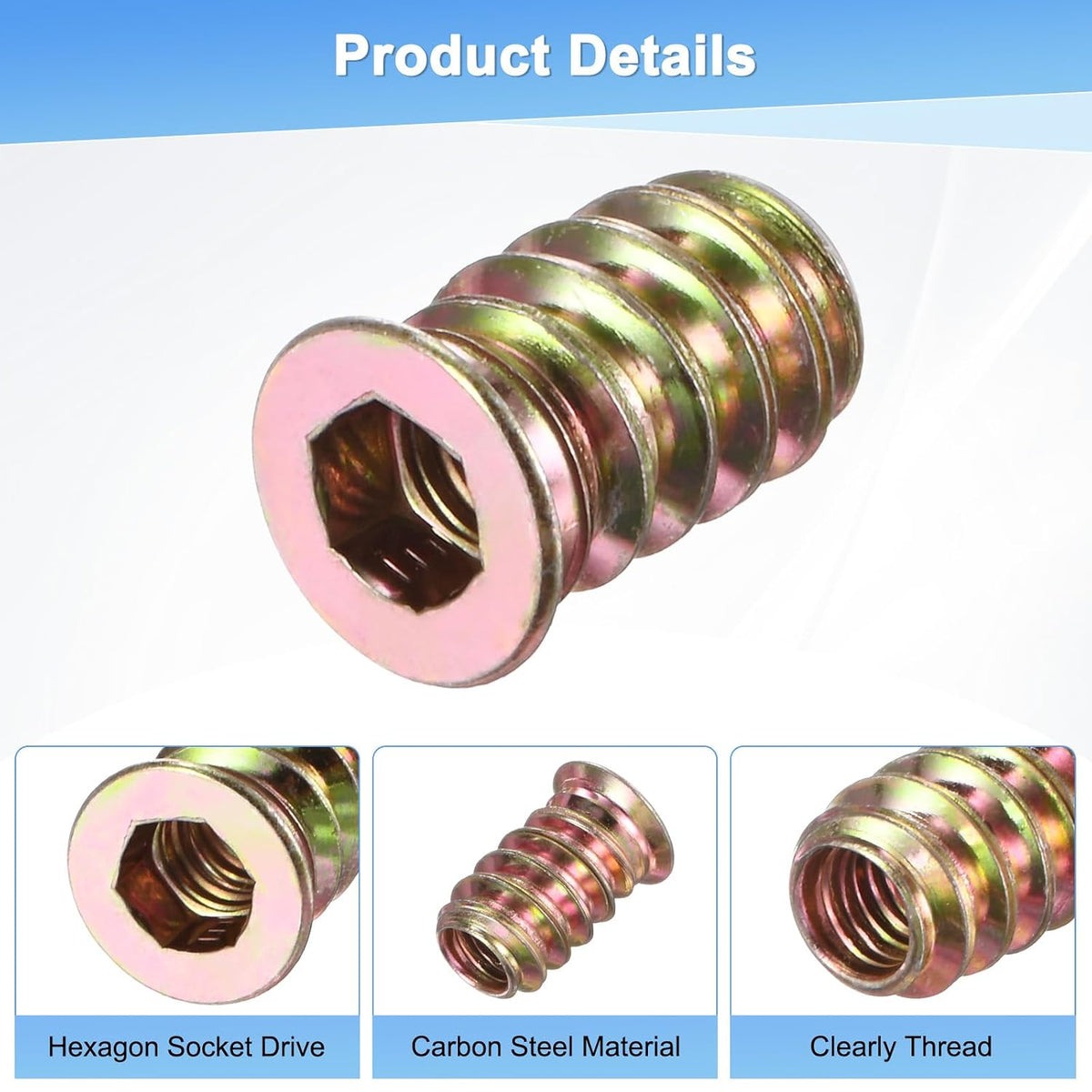 M METERXITY 20-Pack Threaded Inserts for Wood M5x15mm Gold Tone