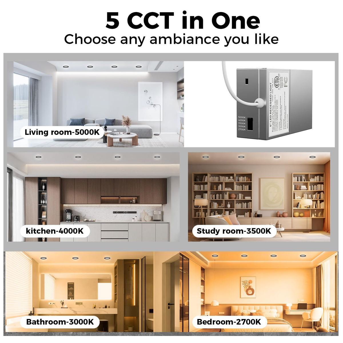 12 Pack 6 Inch Black 5CCT LED Canless Recessed Ceiling Light