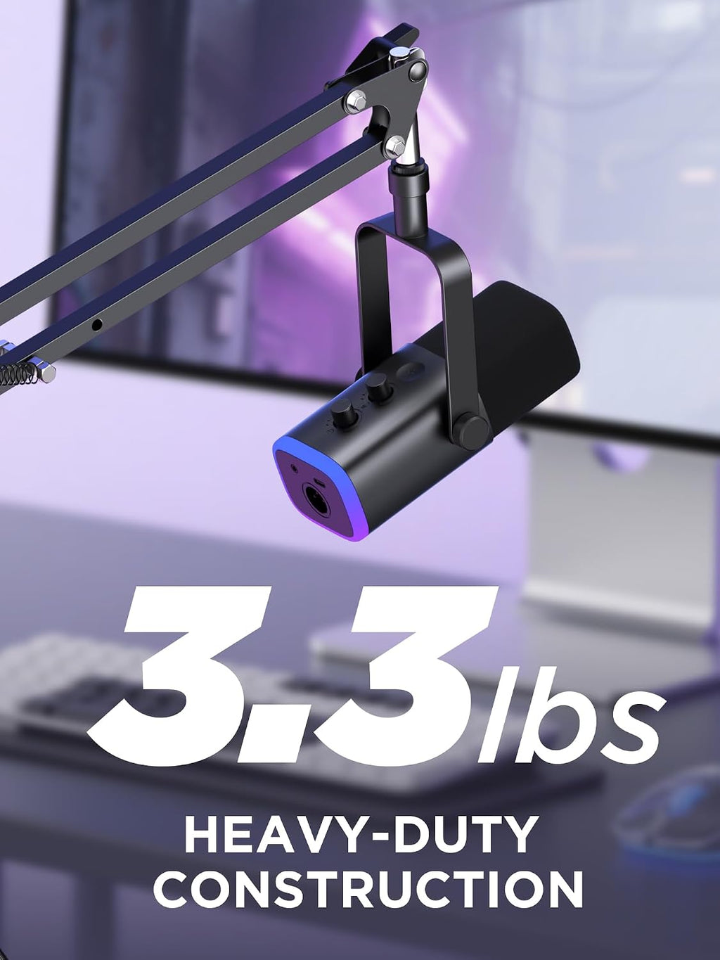 Boom Arm Microphone Mic Stand for Blue Yeti Fifine HyperX, Black | Desk Mount, Desktop Stands, Adjustable Reach