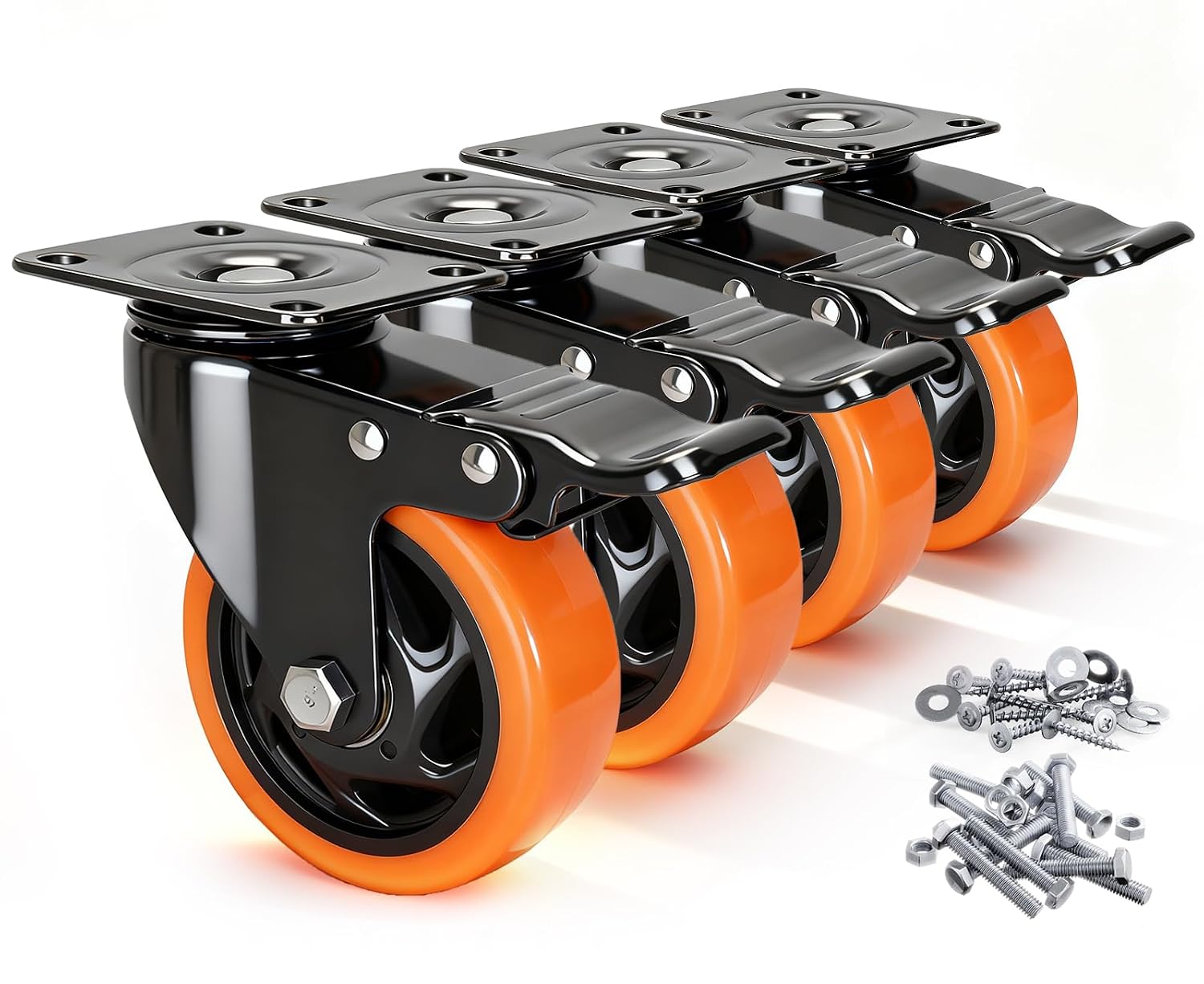 Caster Wheels, 4 Inch Caster Set of 4, Dual Locking PU Casters 2400LB, Swivel Casters for Furniture, Workbench & Tool