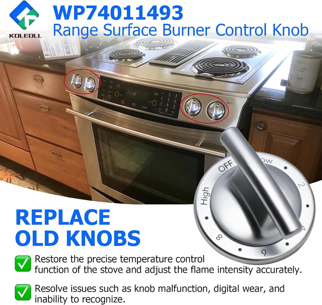 2pc WP74011493 Range Surface Burner Control Knob
