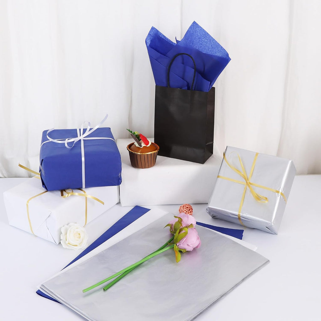 90 Sheets Blue White Silver Tissue Paper Bulk for Gift Wrapping